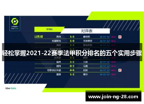 轻松掌握2021-22赛季法甲积分排名的五个实用步骤